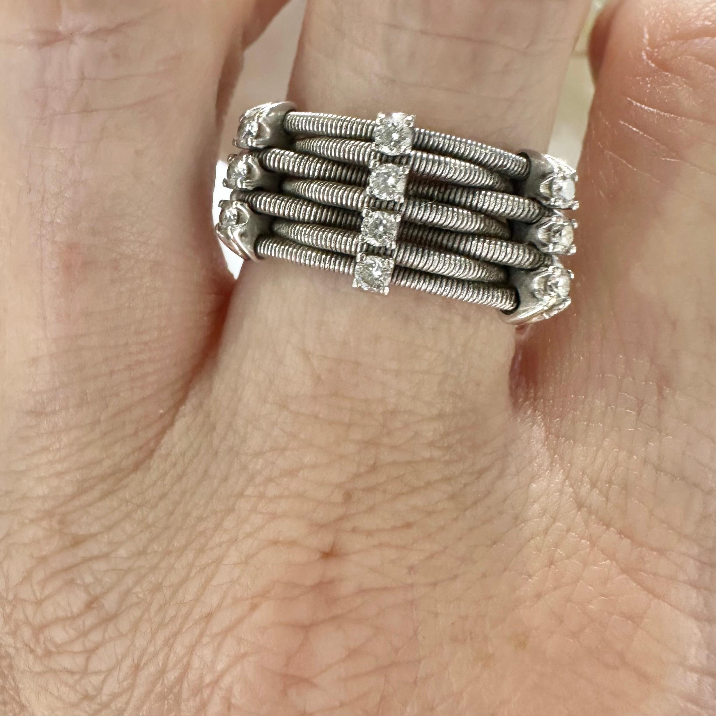 Estate Weaved 18 Karat White Gold Wire Diamond Ring For Sale 1