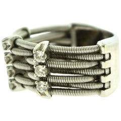 Estate Weaved 18 Karat White Gold Wire Diamond Ring