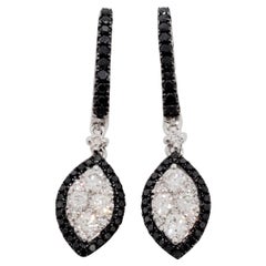 Estate White and Black Diamond Pave Dangle Earrings in 14k White Gold