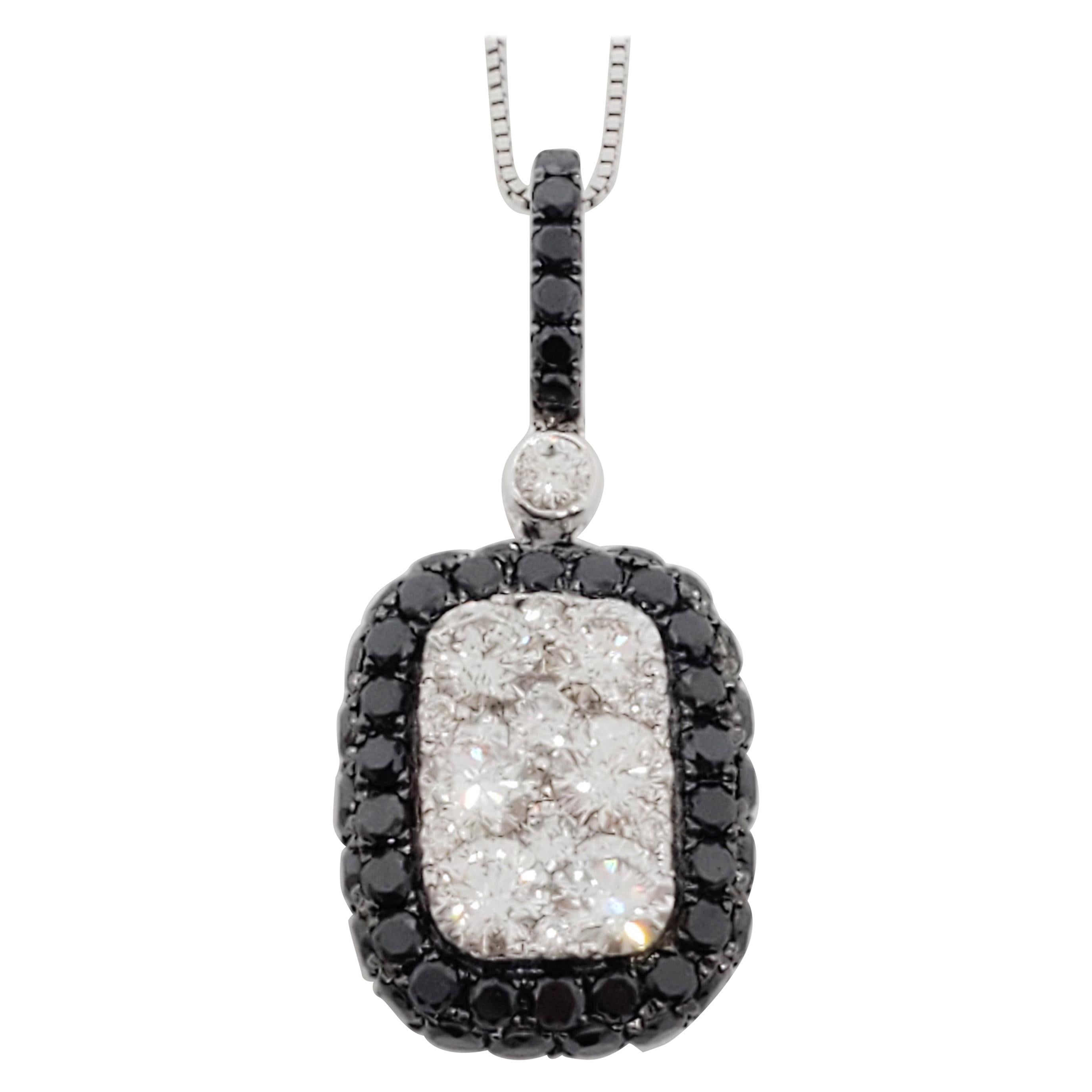 White and Black Diamond Pendant Necklace in 14k White Gold For Sale