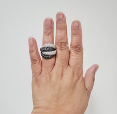 Estate White and Black Pave Diamond Ring in 18k White Gold