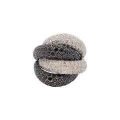 Estate White and Black Pave Diamond Ring in 18k White Gold