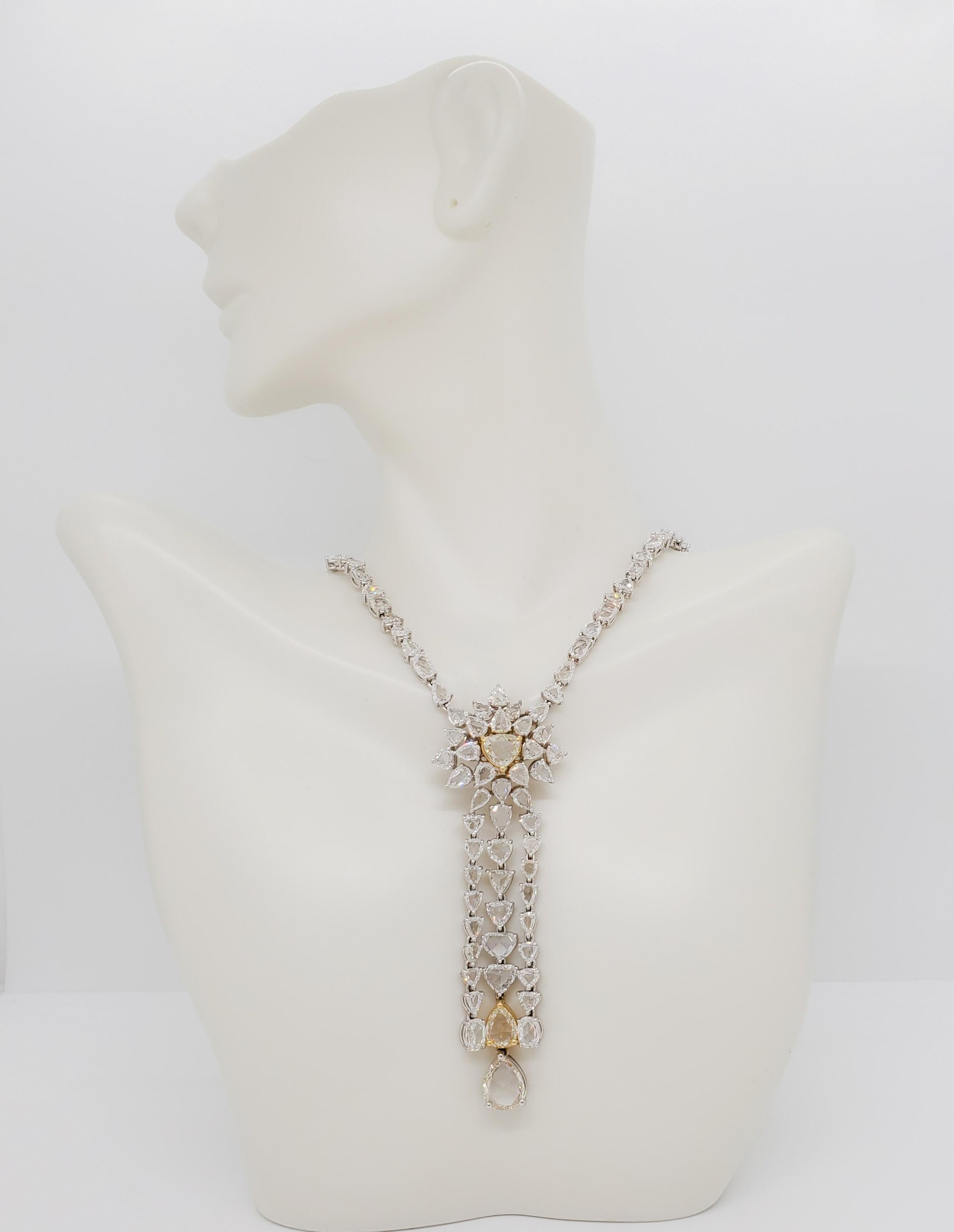 Absolutely stunning set with 40.20 ct (total of 151 stones) of white and yellow diamond rose cuts.  Handmade in 18k yellow and white gold.  