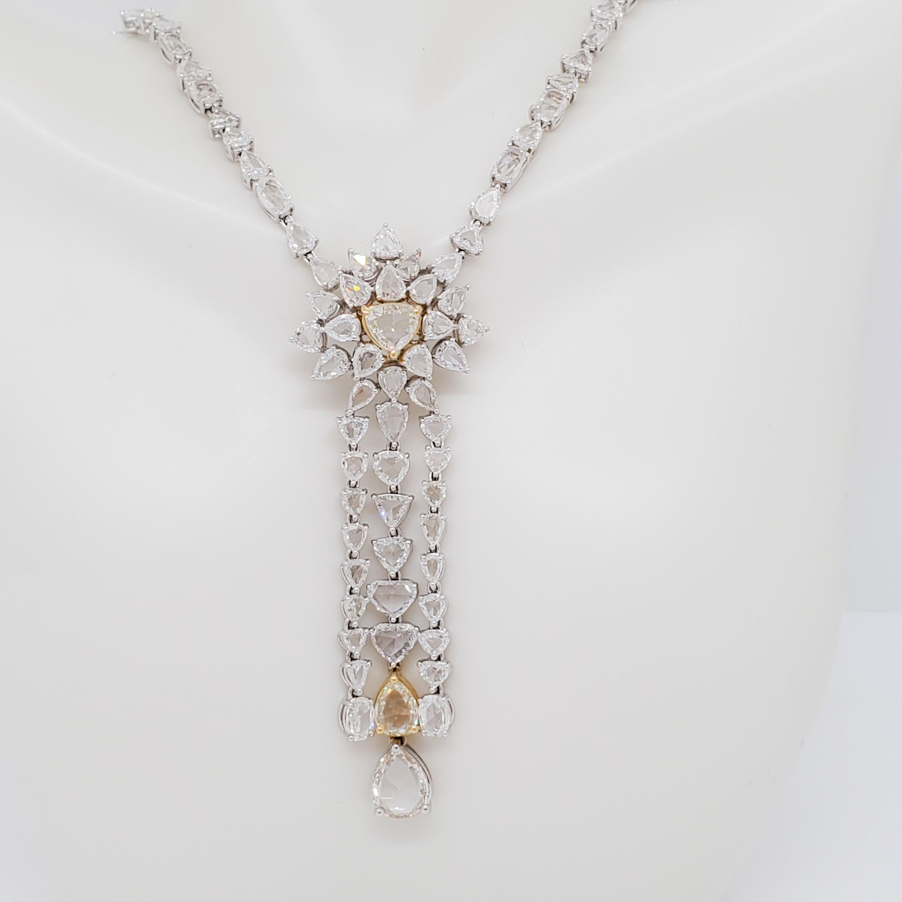 Estate White and Yellow Diamond Rose Cut Earrings and Necklace Set  In Excellent Condition In Los Angeles, CA