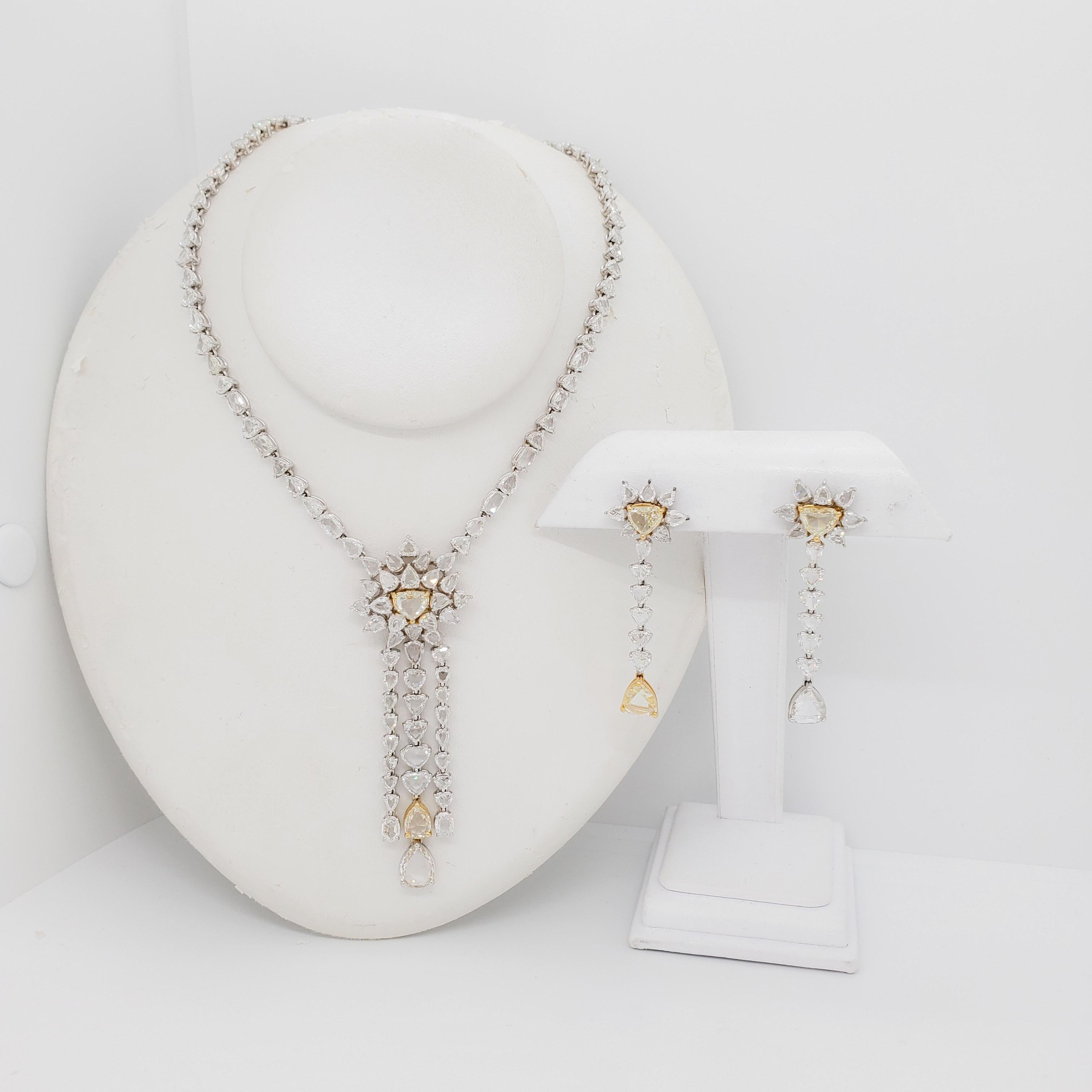 Estate White and Yellow Diamond Rose Cut Earrings and Necklace Set  1