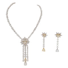 Estate White and Yellow Diamond Rose Cut Earrings and Necklace Set Estate White and Yellow Diamond Rose Cut Earrings and Necklace Set