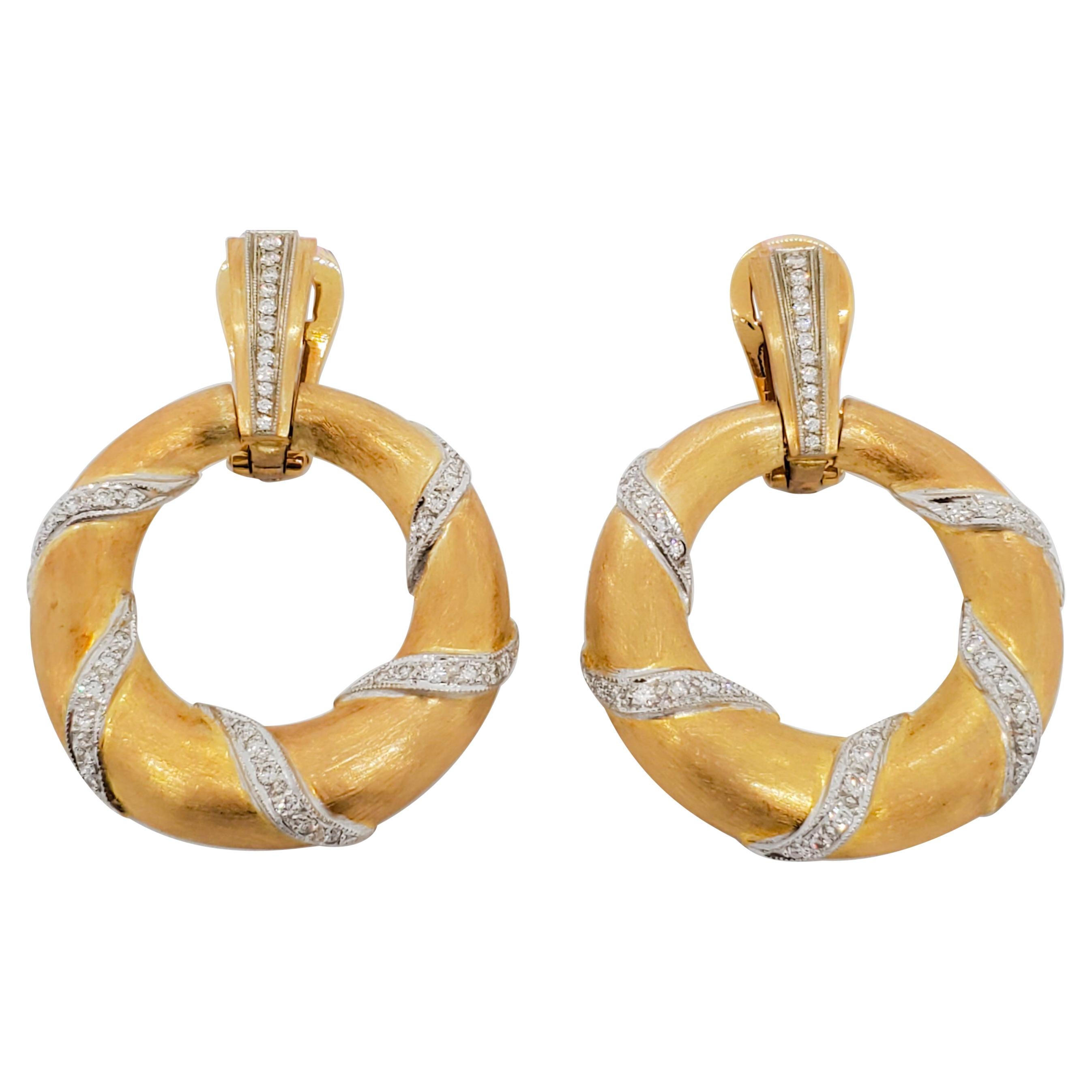 Italian Diamond Gold Door Knocker Earrings For Sale at 1stDibs