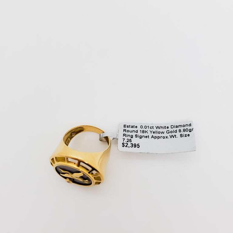Estate White Diamond and 18k Yellow Gold Signet Ring For Sale at 1stDibs