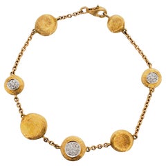 Estate White Diamond and Textured Satin Gold Bracelet in 14k Two Tone Gold