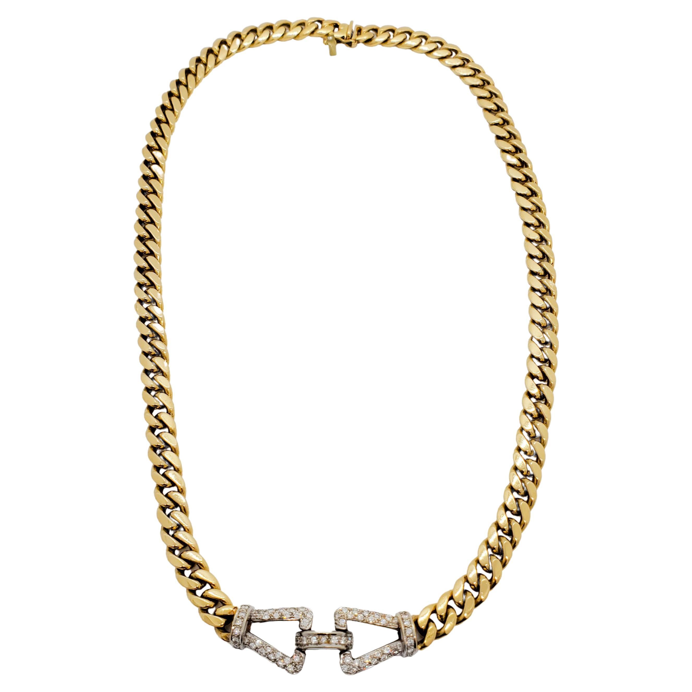 Estate White Diamond and Thick Gold Chain Necklace in 18k White and