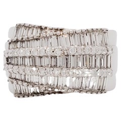 Estate White Diamond Baguette and Round Ring in 18k White Gold
