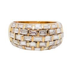 Estate White Diamond Baguette Band Ring in 18k Yellow Gold