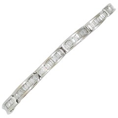 Estate White Diamond Baguette Bracelet in 14 Karat White Gold with Safety Chain