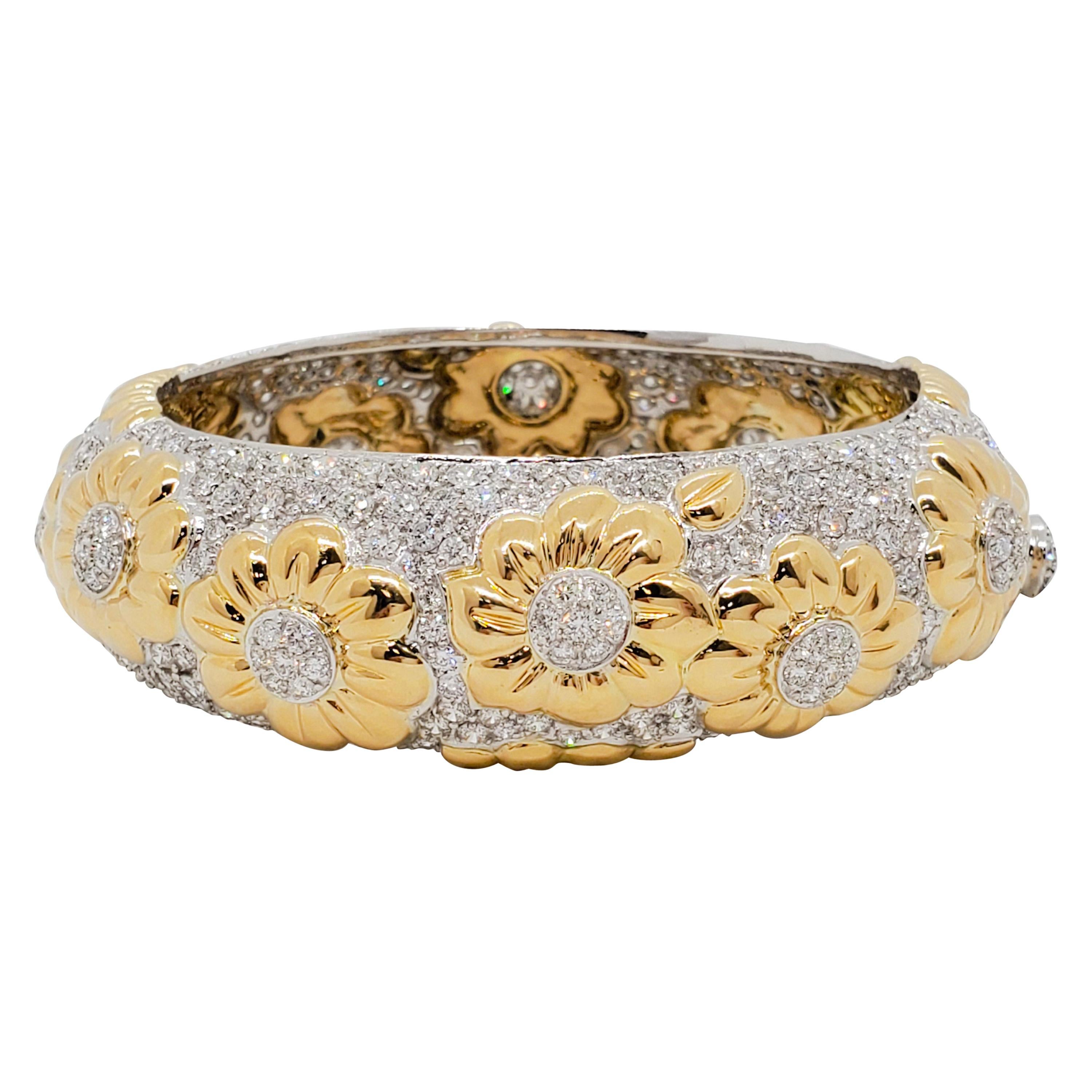 Nachlass Weißer Diamant-Armreif aus 18 Karat zweifarbigem Gold