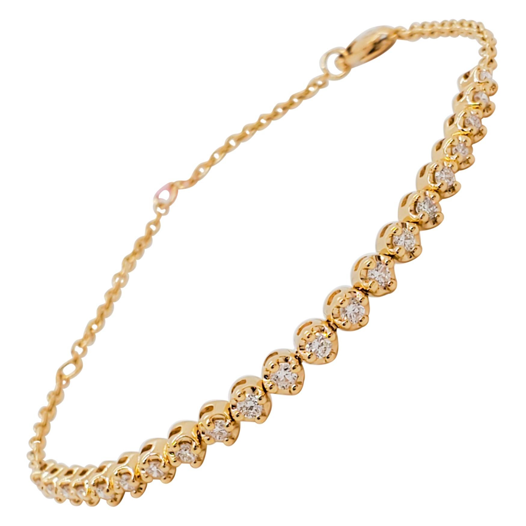 Estate White Diamond Bracelet with Chain in 18k Yellow Gold