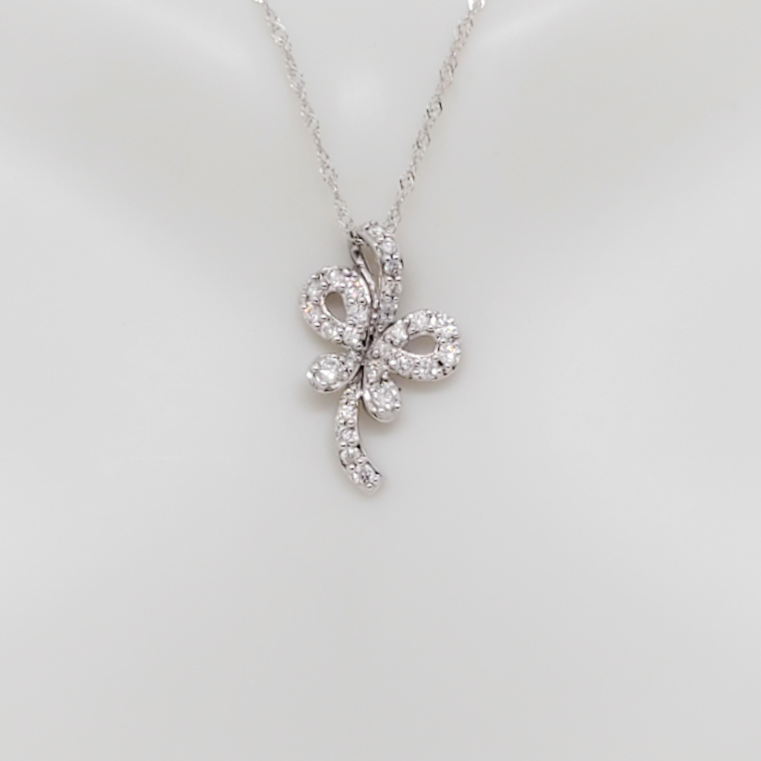 Round Cut Estate White Diamond Butterfly Pendant Necklace in 18k White Gold