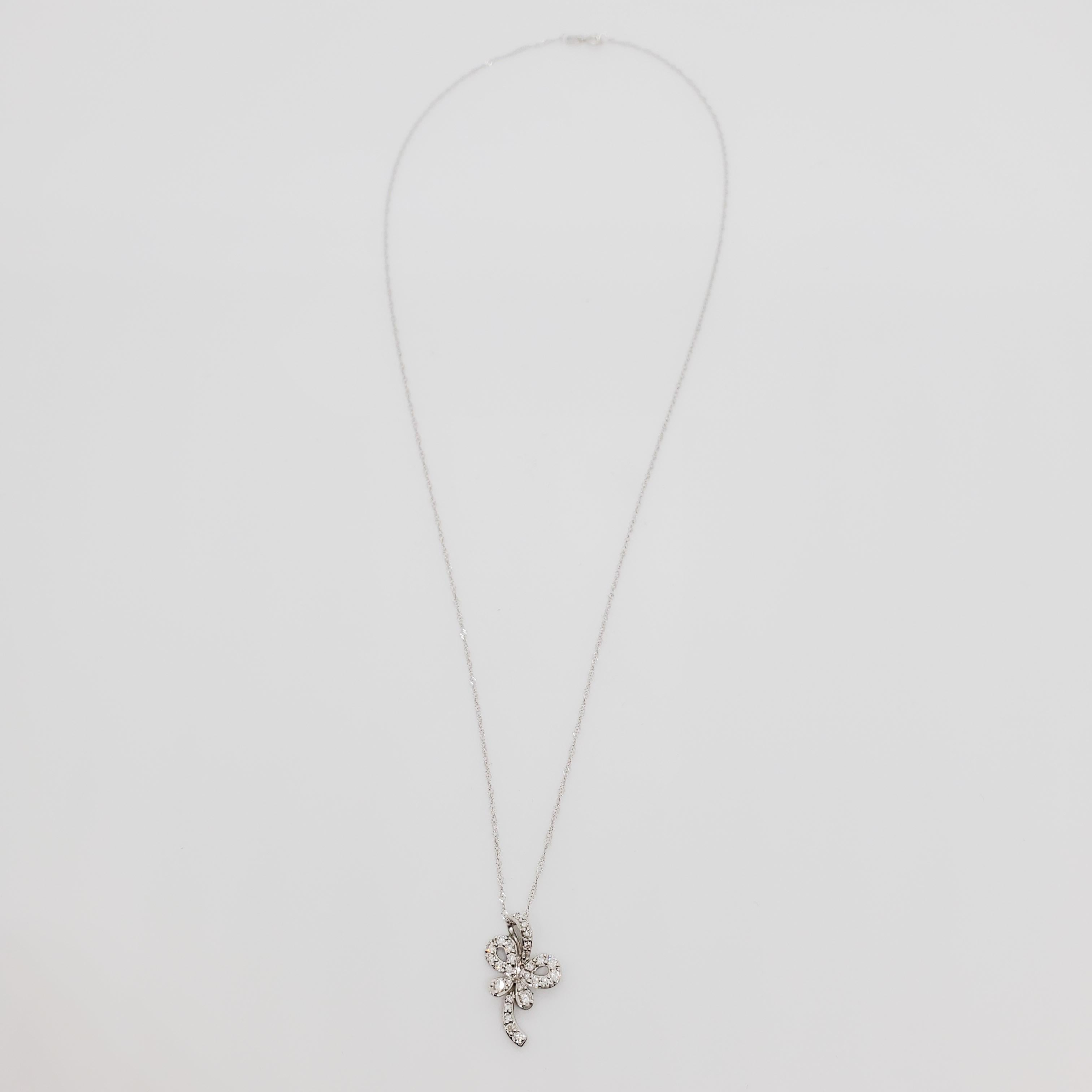 Women's or Men's Estate White Diamond Butterfly Pendant Necklace in 18k White Gold