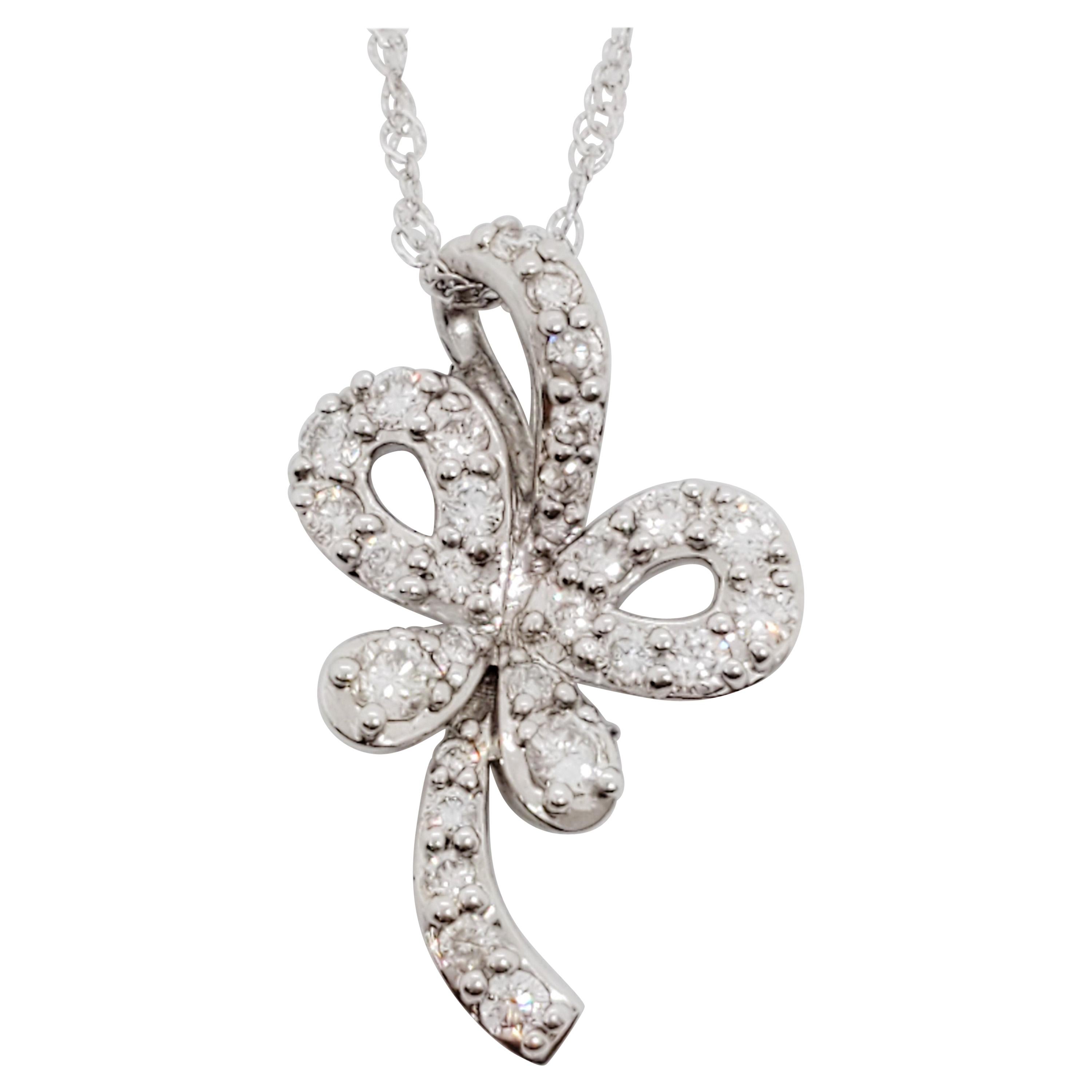 Estate White Diamond Butterfly Pendant Necklace in 18k White Gold