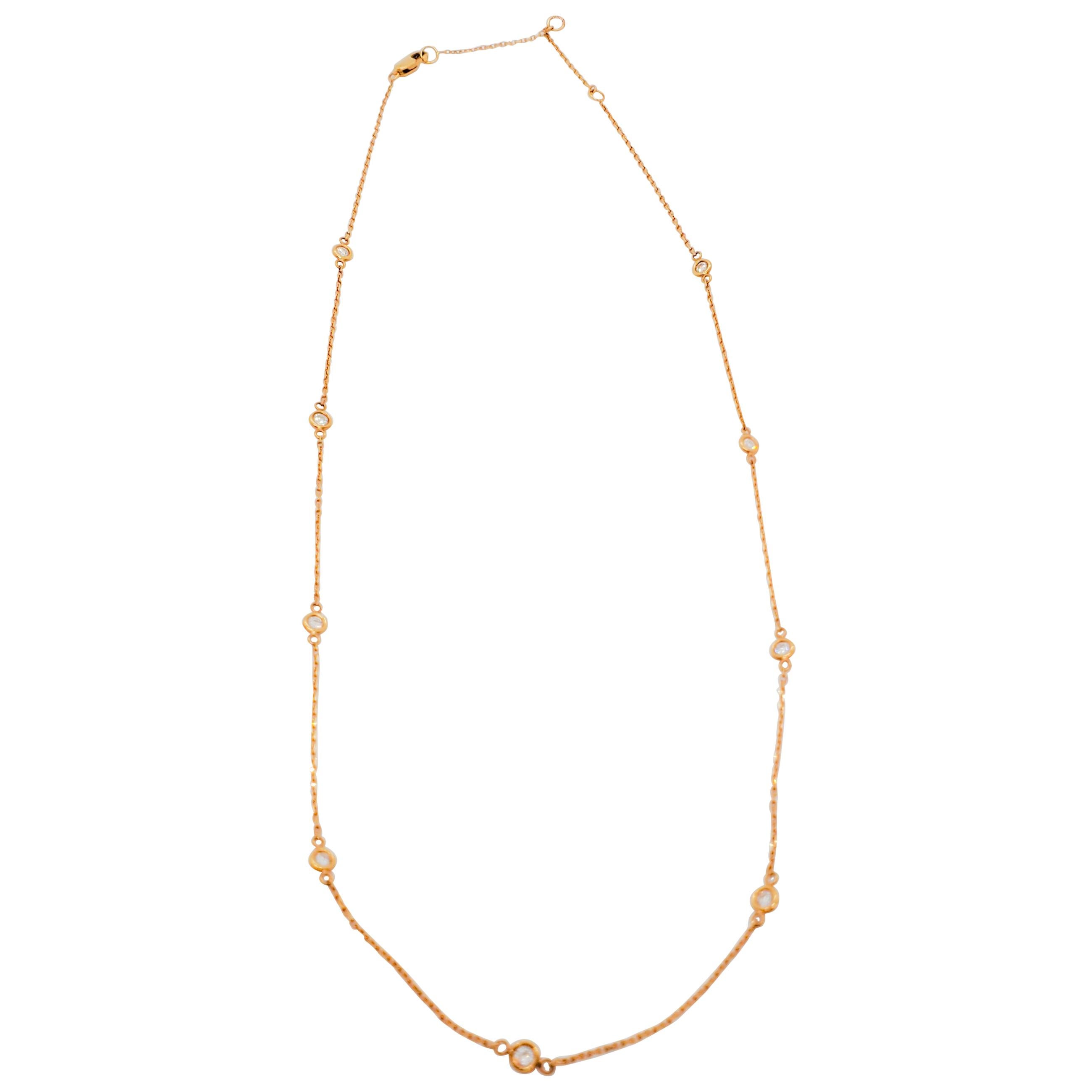 Estate White Diamond by The Yard Necklace in 14 Karat Rose Gold