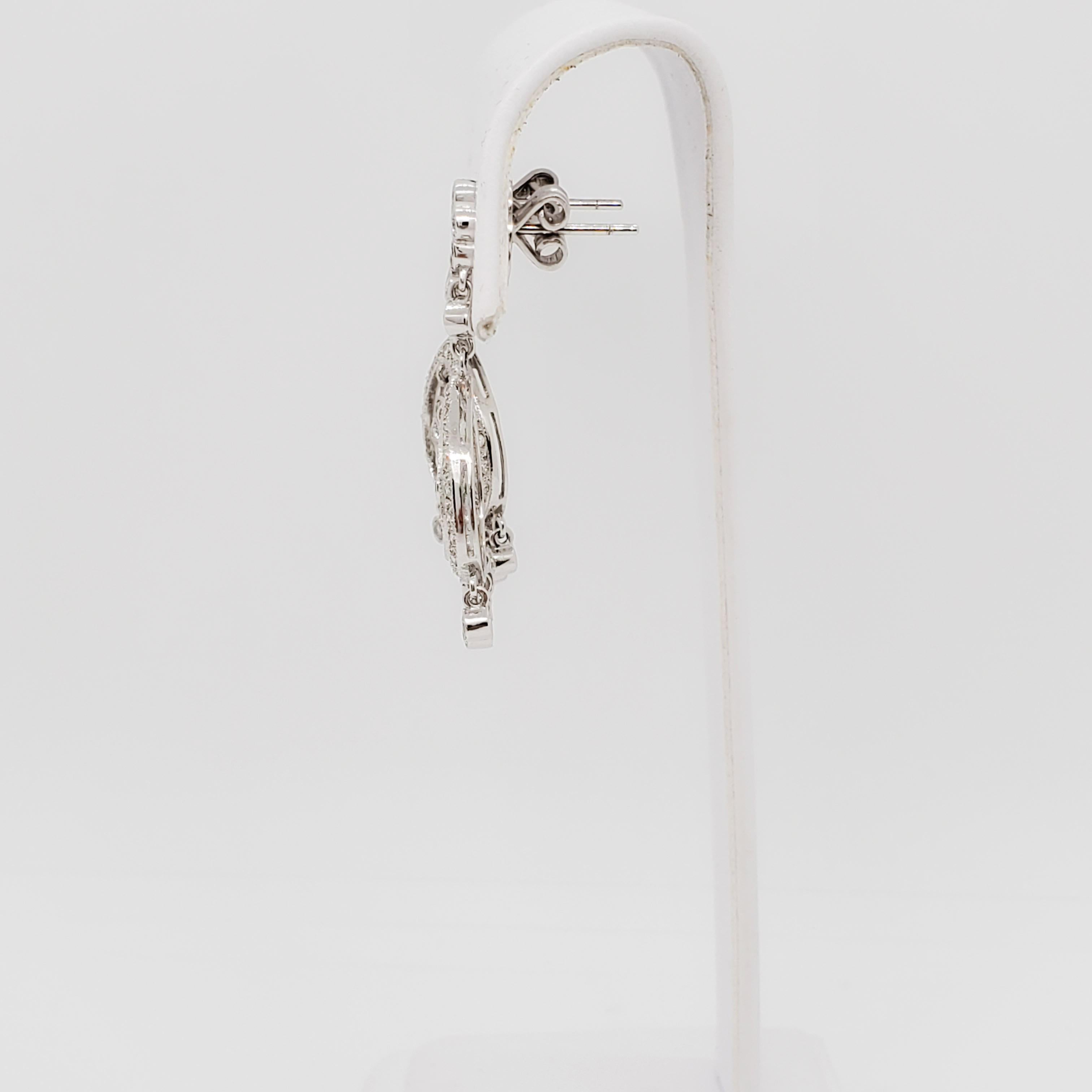 Women's or Men's White Diamond Chandelier Earrings in 18k White Gold For Sale