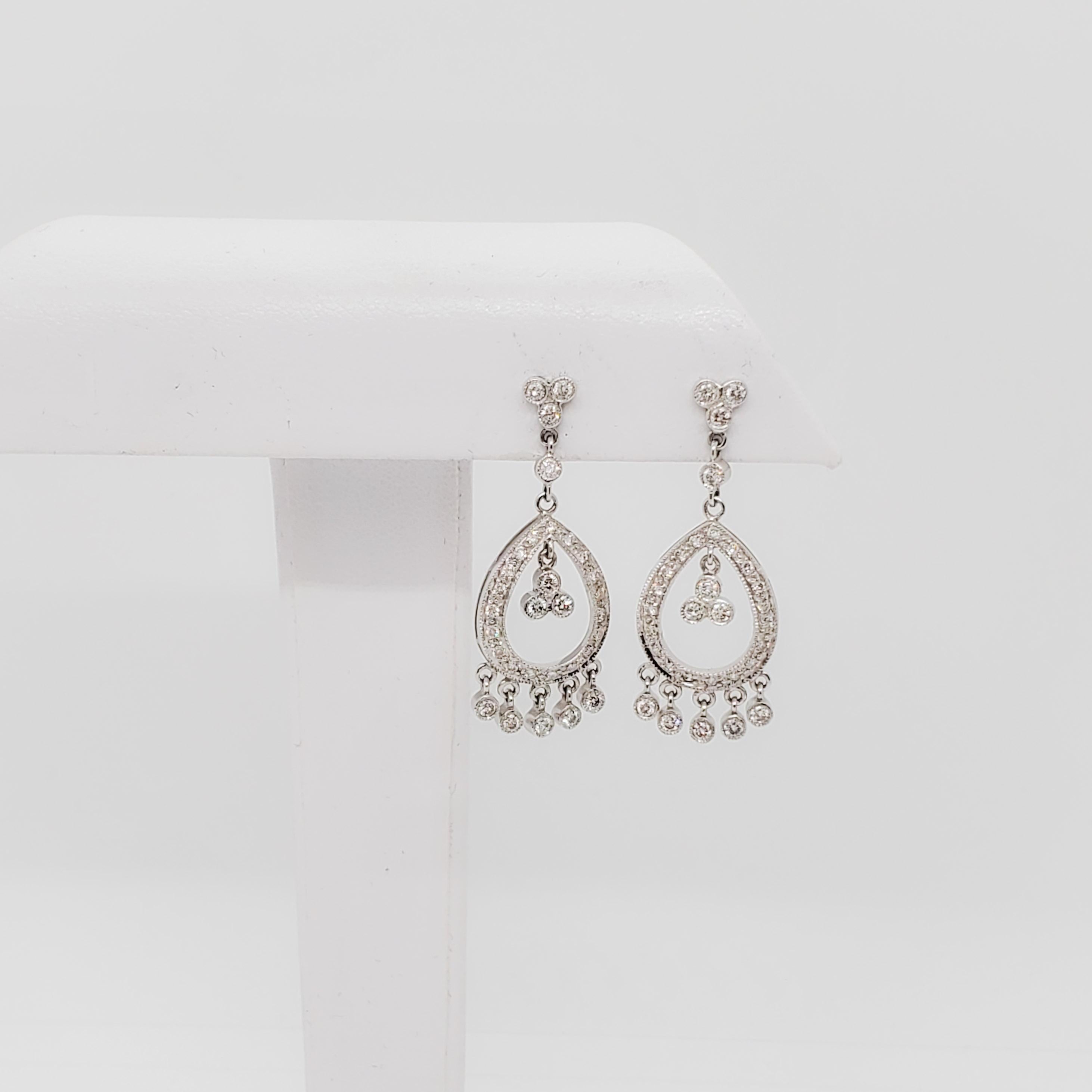 White Diamond Chandelier Earrings in 18k White Gold For Sale 2