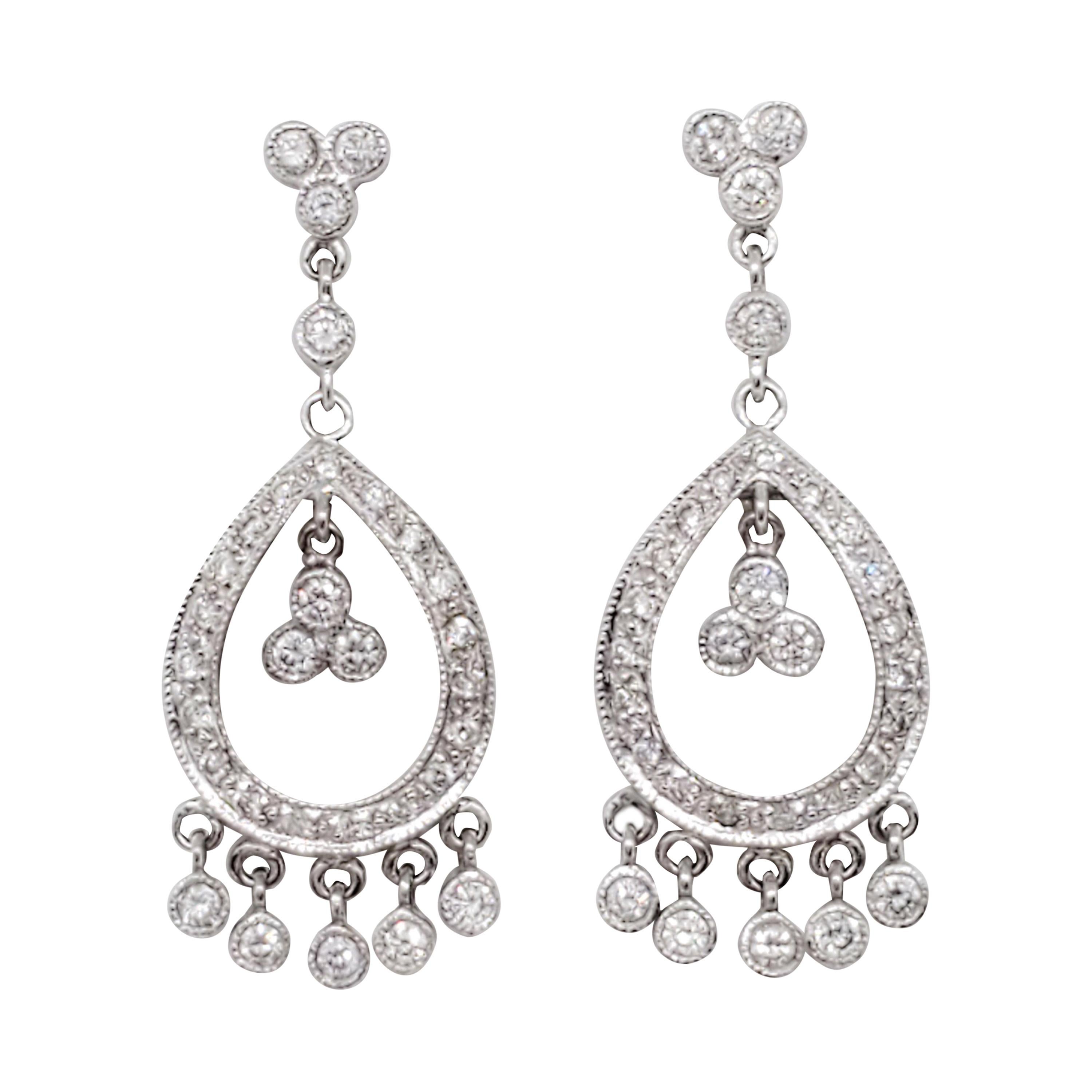 Estate White Diamond Chandelier Earrings in 18k White Gold