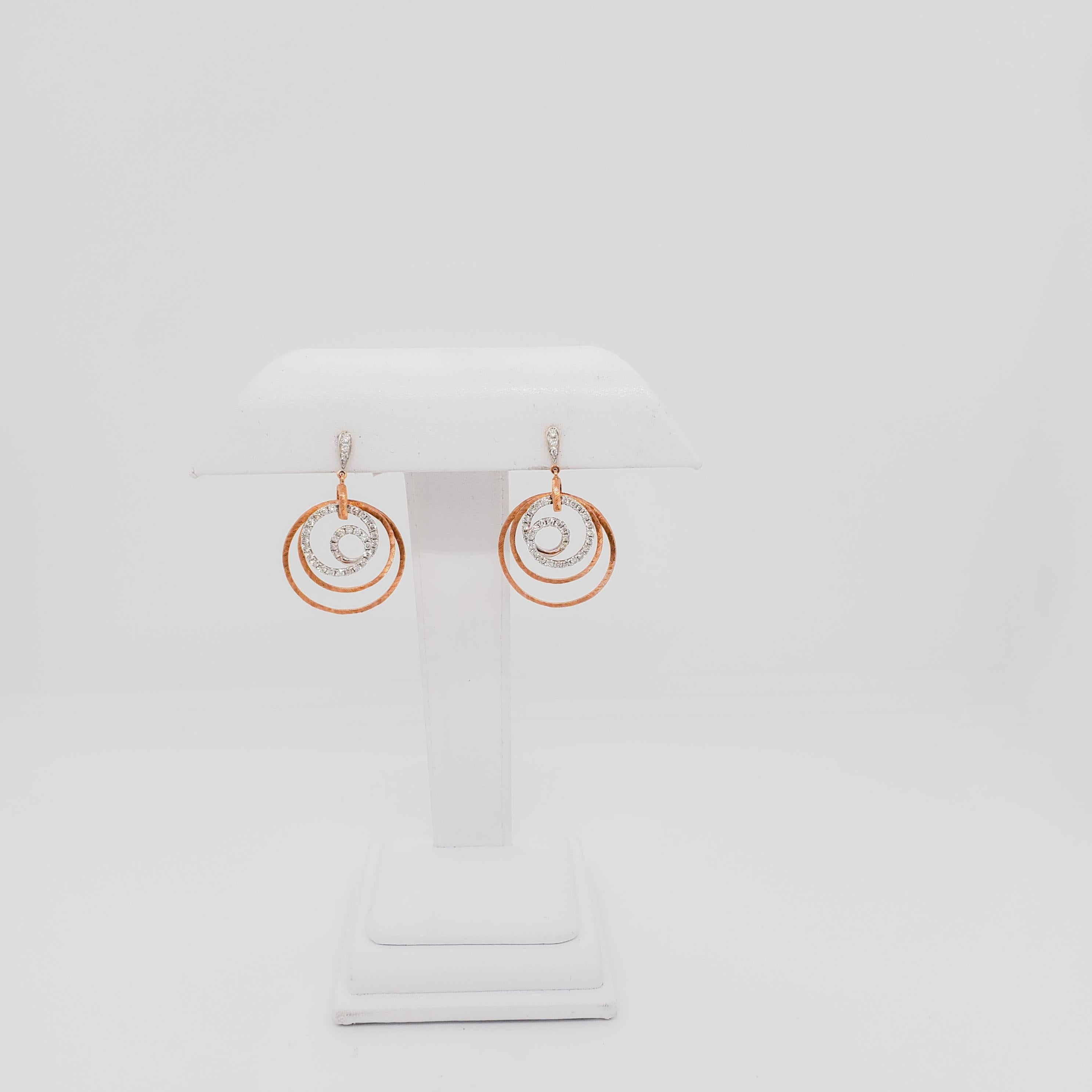 Women's or Men's Estate White Diamond Circle Dangle Earrings in 14k Two Tone Gold For Sale