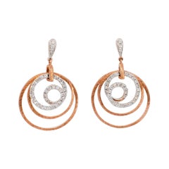 Estate White Diamond Circle Dangle Earrings in 14k Two Tone Gold