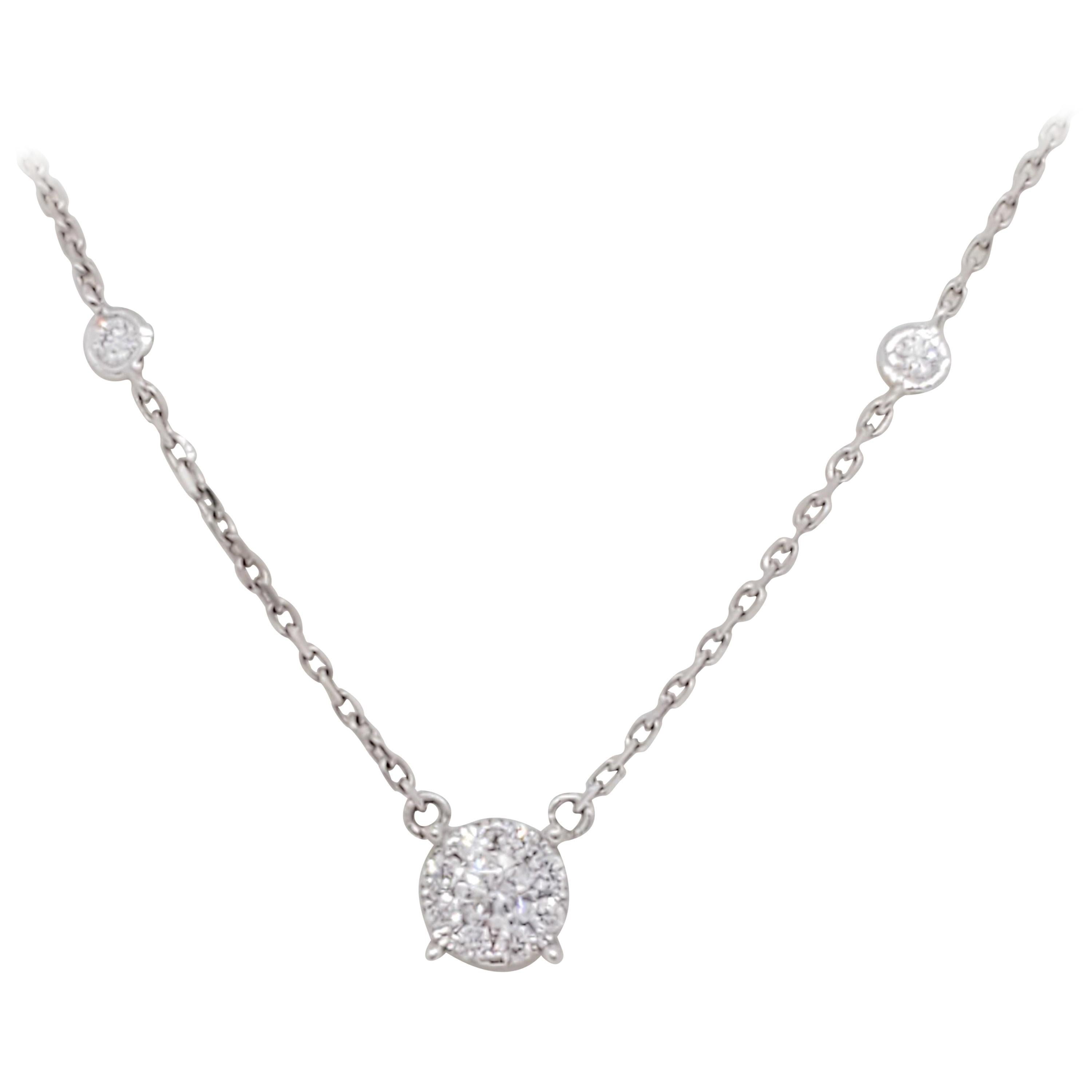 White Diamond Cluster Pendant Necklace in 14k White Gold For Sale