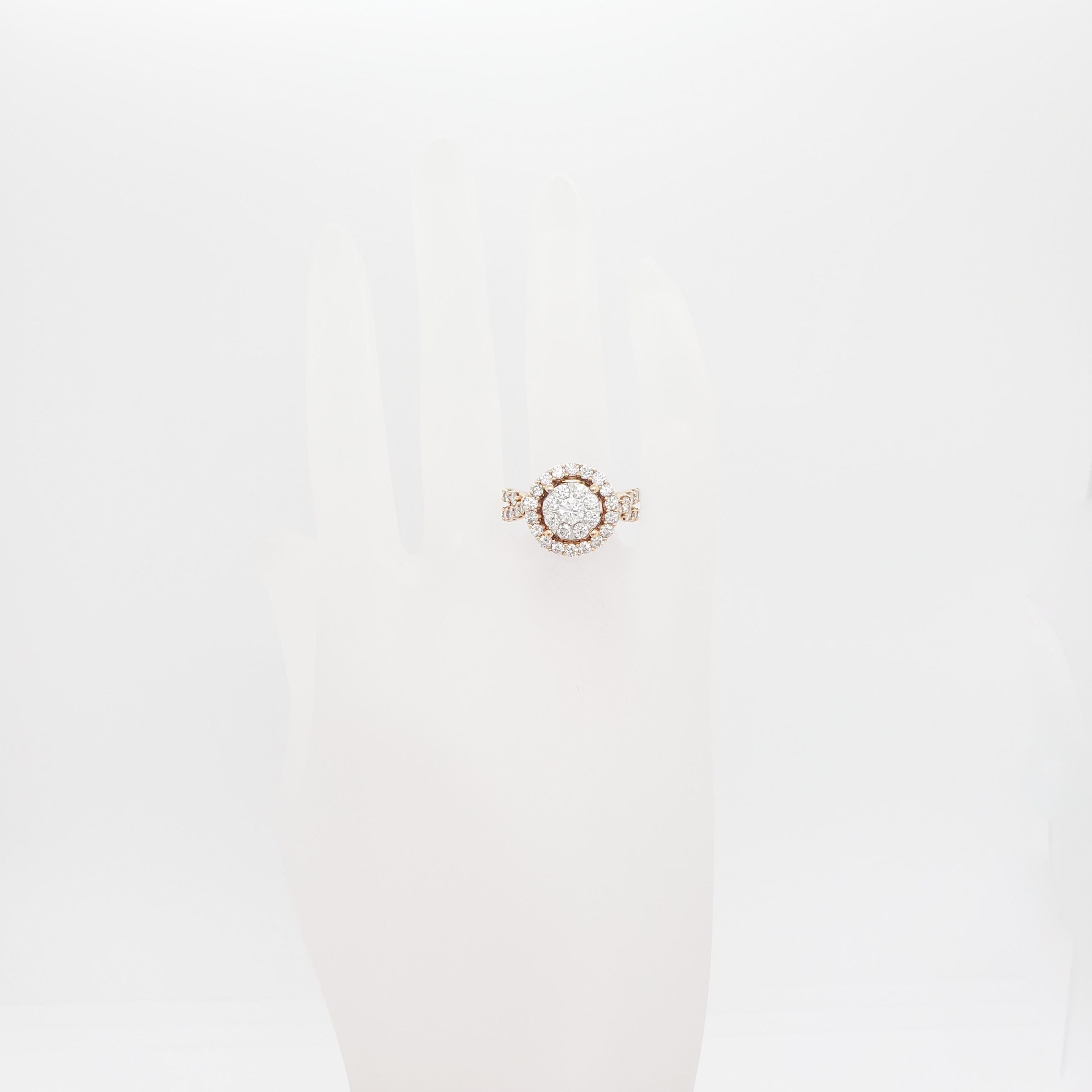 Round Cut Estate White Diamond Cluster Ring in 14k Rose Gold