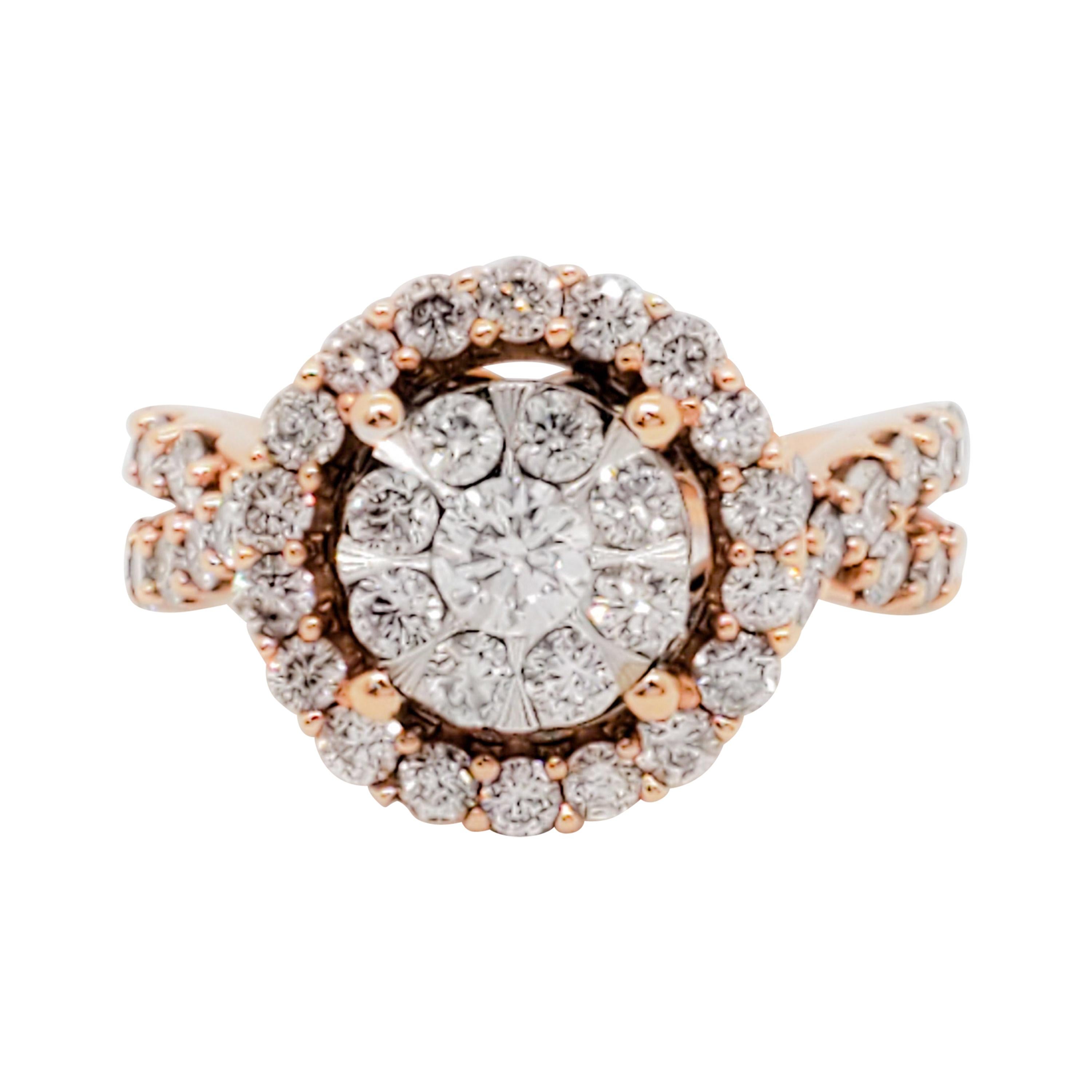 Estate White Diamond Cluster Ring in 14k Rose Gold For Sale