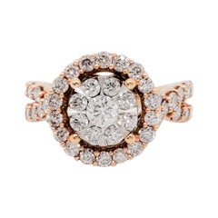 Estate White Diamond Cluster Ring in 14k Rose Gold