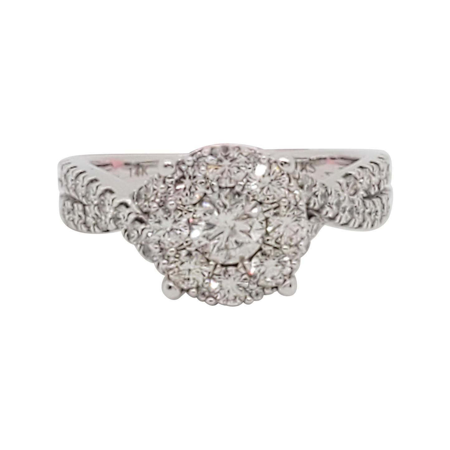 Edwardian 7 Diamond Cluster Ring with Scalloped Setting in 14k White