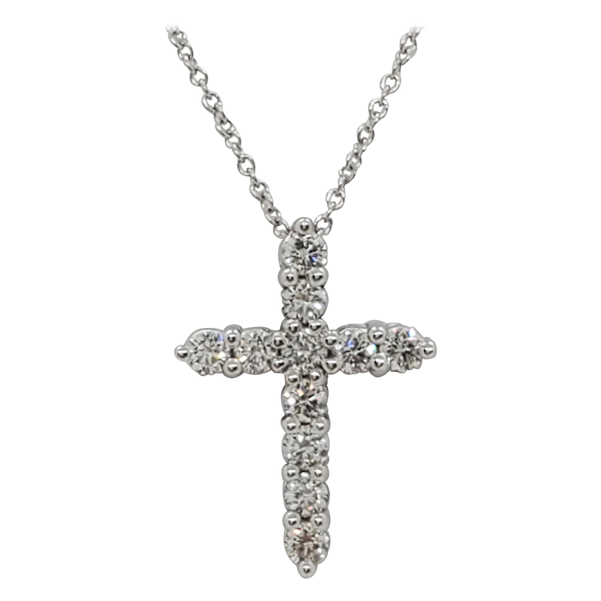 Diamond Cross Pendant Necklace in White Gold at 1stDibs