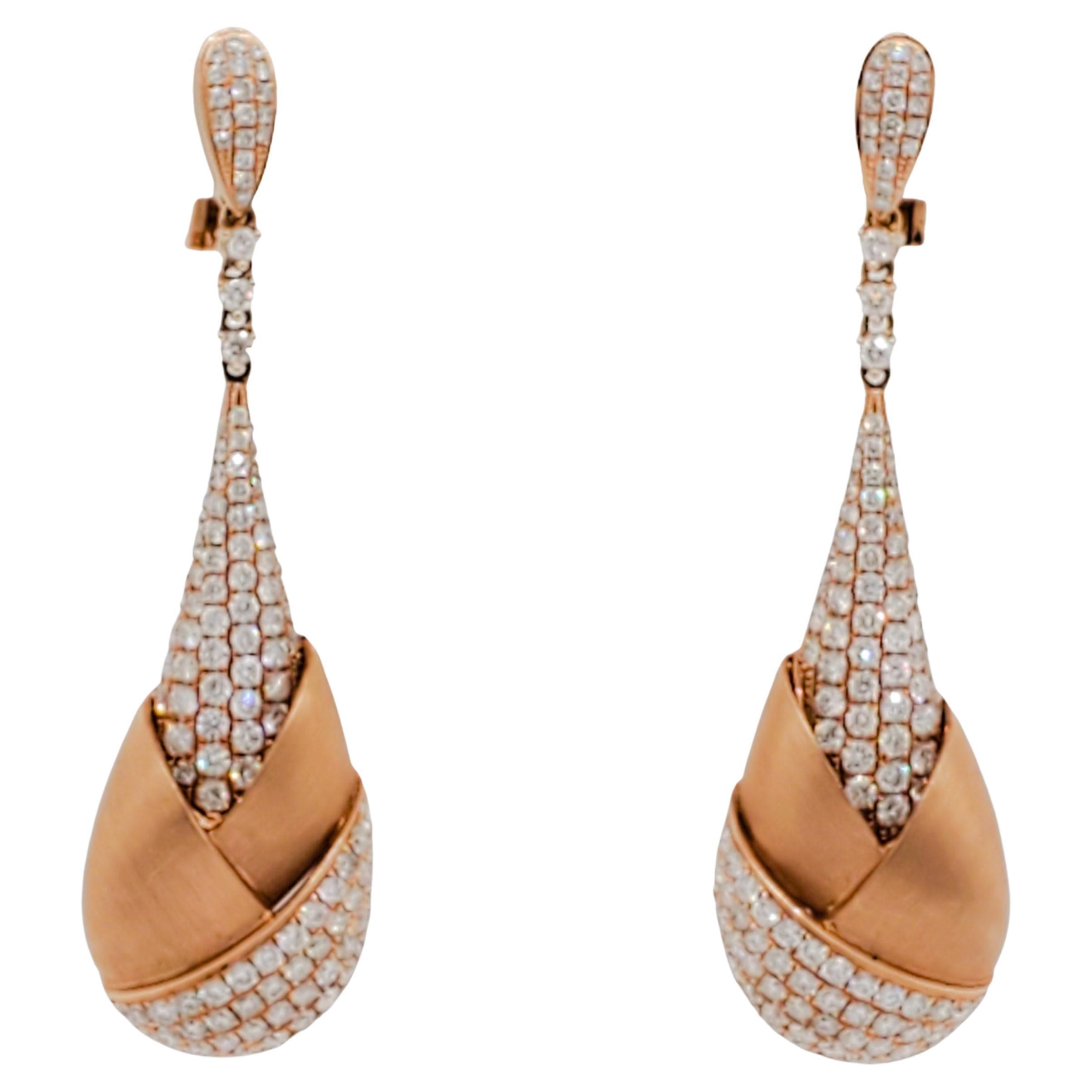 Estate White Diamond Dangle Earrings in 14k Rose Gold