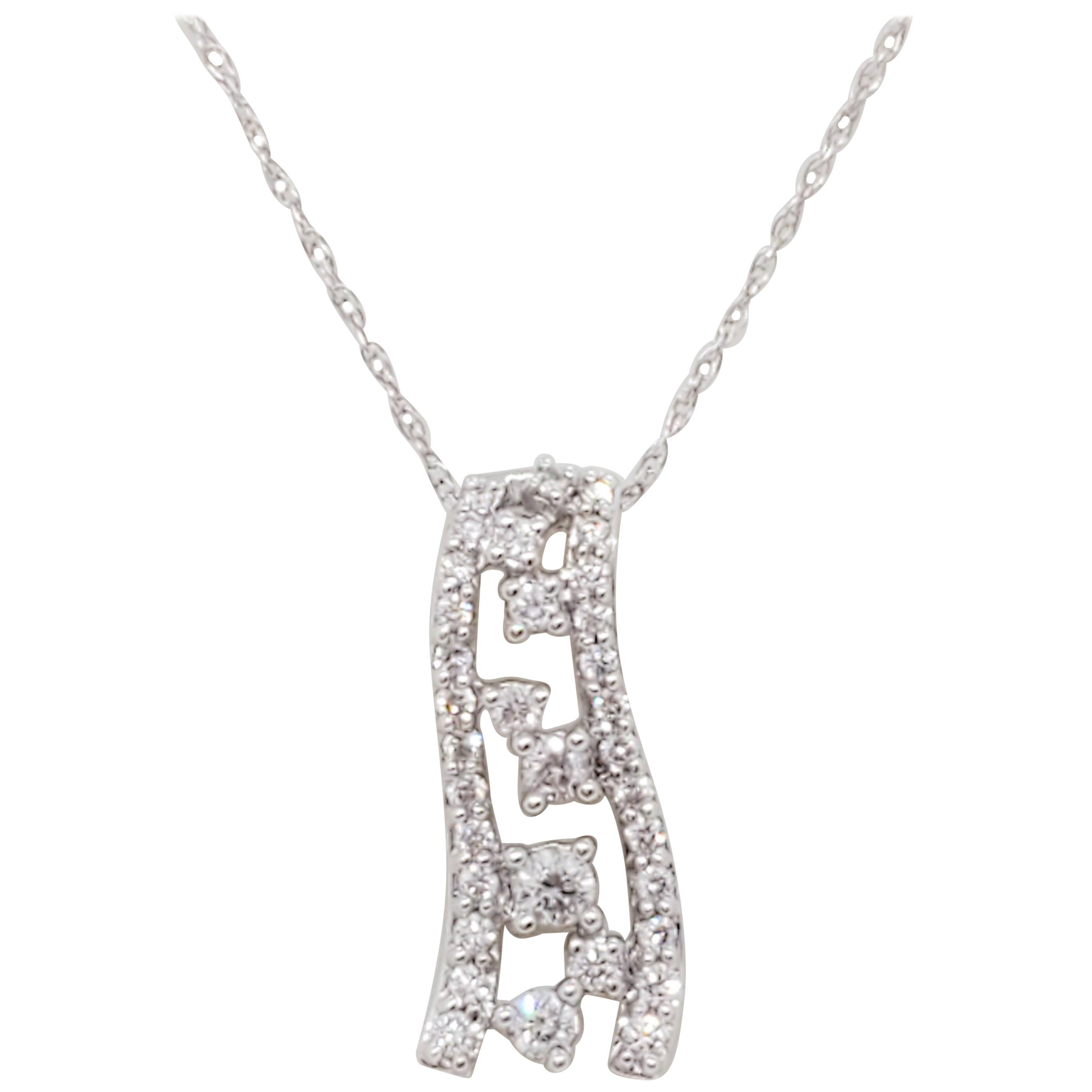 Estate White Diamond Dangle Pendant Necklace in 18k White Gold