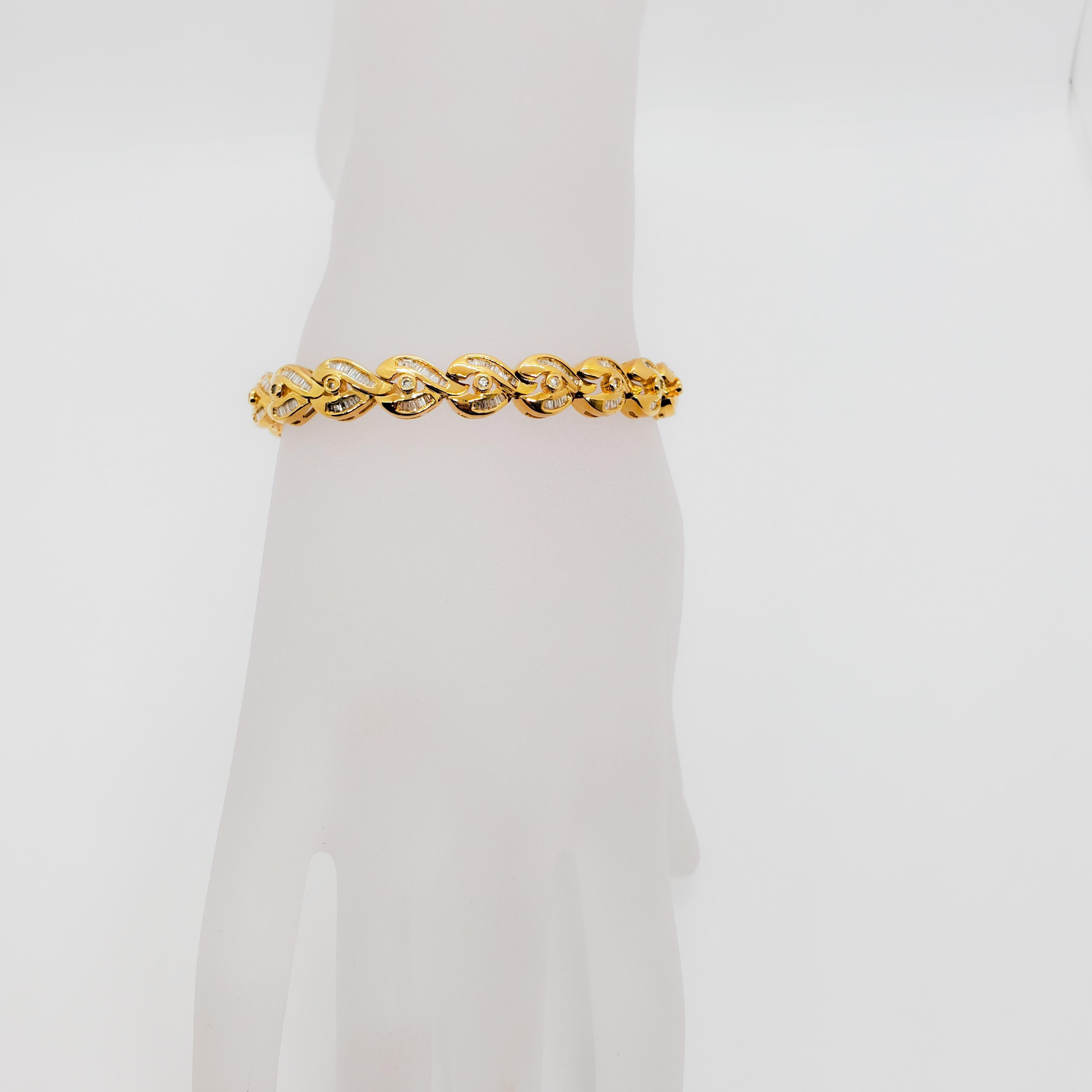 Women's or Men's White Diamond Design Bracelet in 18 Karat Yellow Gold