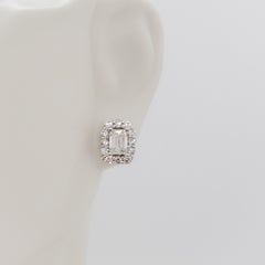 Estate White Diamond Emerald Cut Studs in 14k White Gold