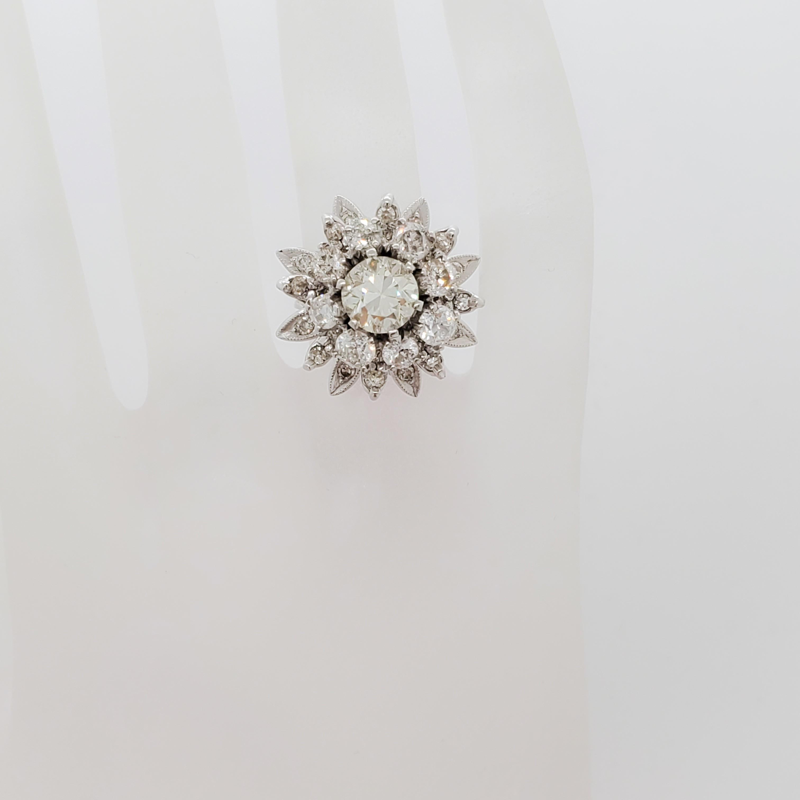 Estate White Diamond Floral Cluster Ring in Platinum 1