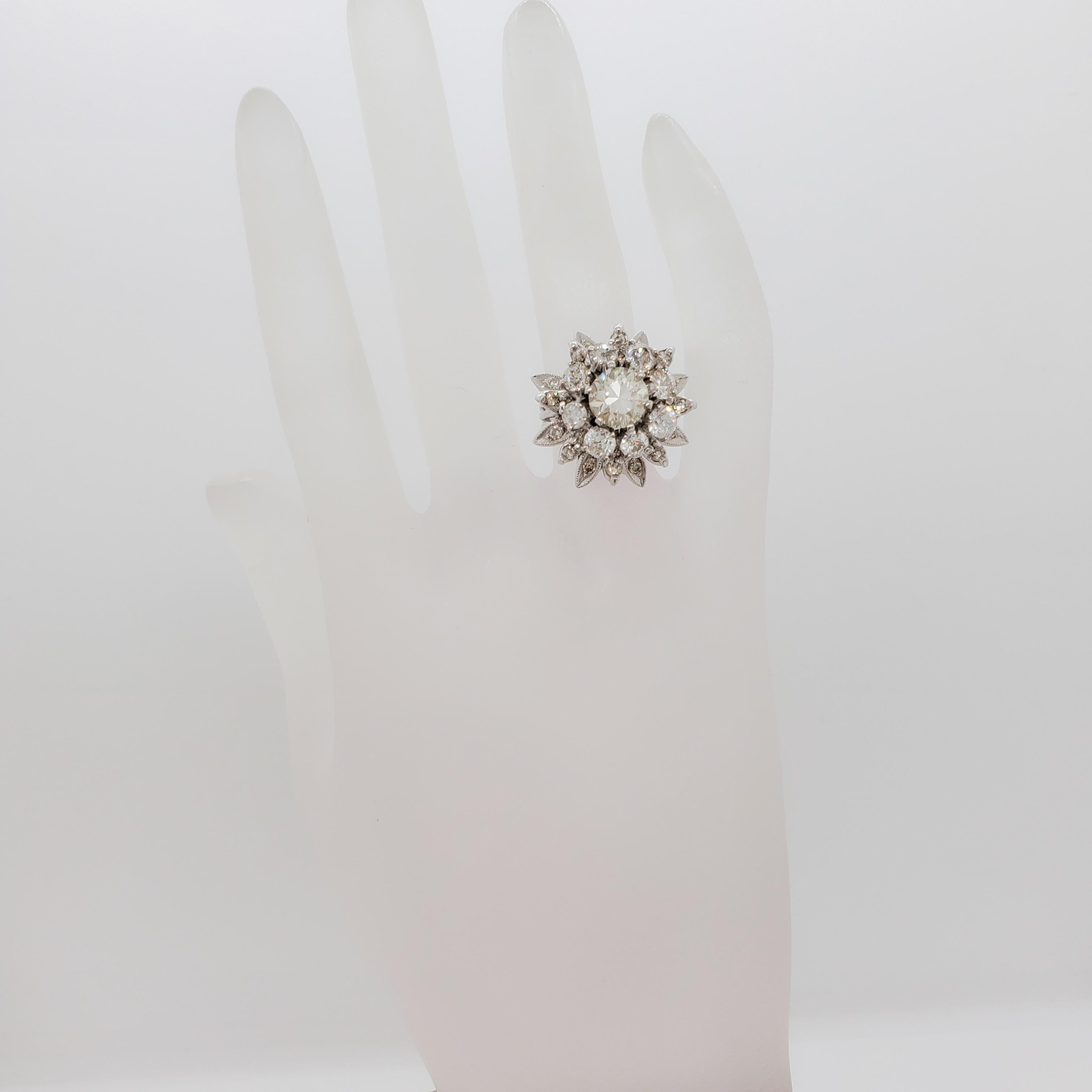 Estate White Diamond Floral Cluster Ring in Platinum 2