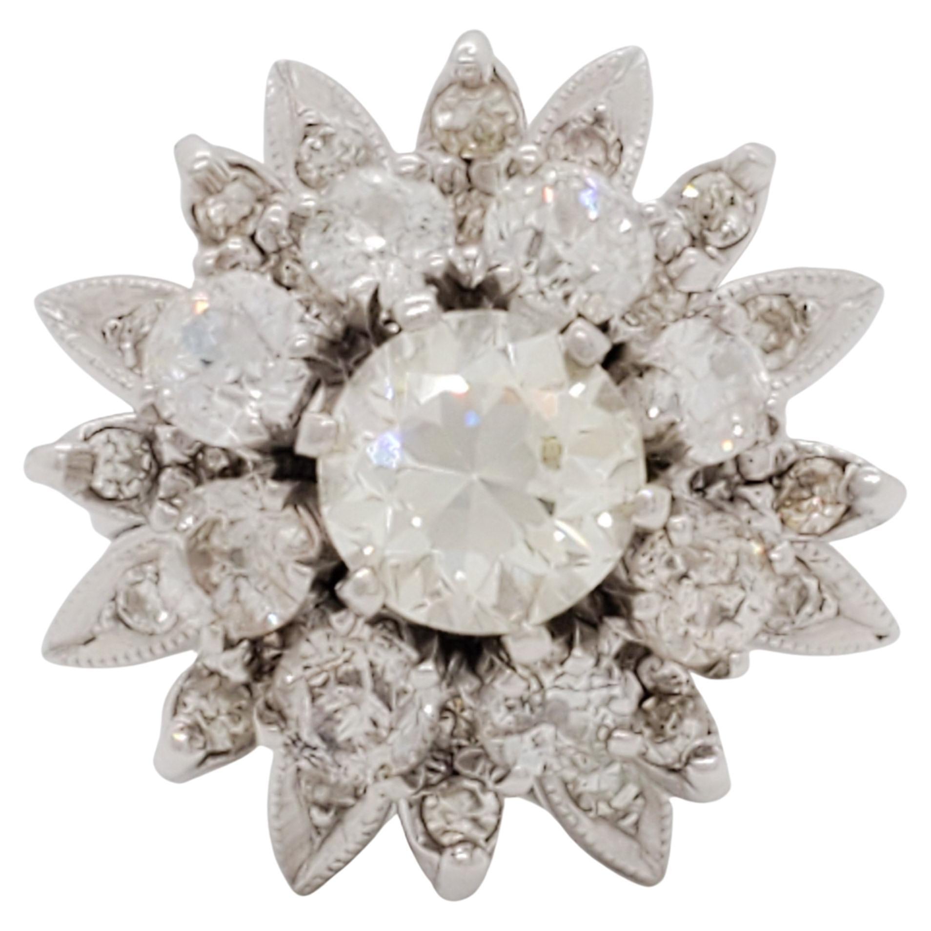 Estate White Diamond Floral Cluster Ring in Platinum