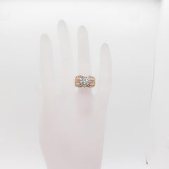 Estate White Diamond Heart Shape and Coral Ring in 18 Karat Yellow Gold