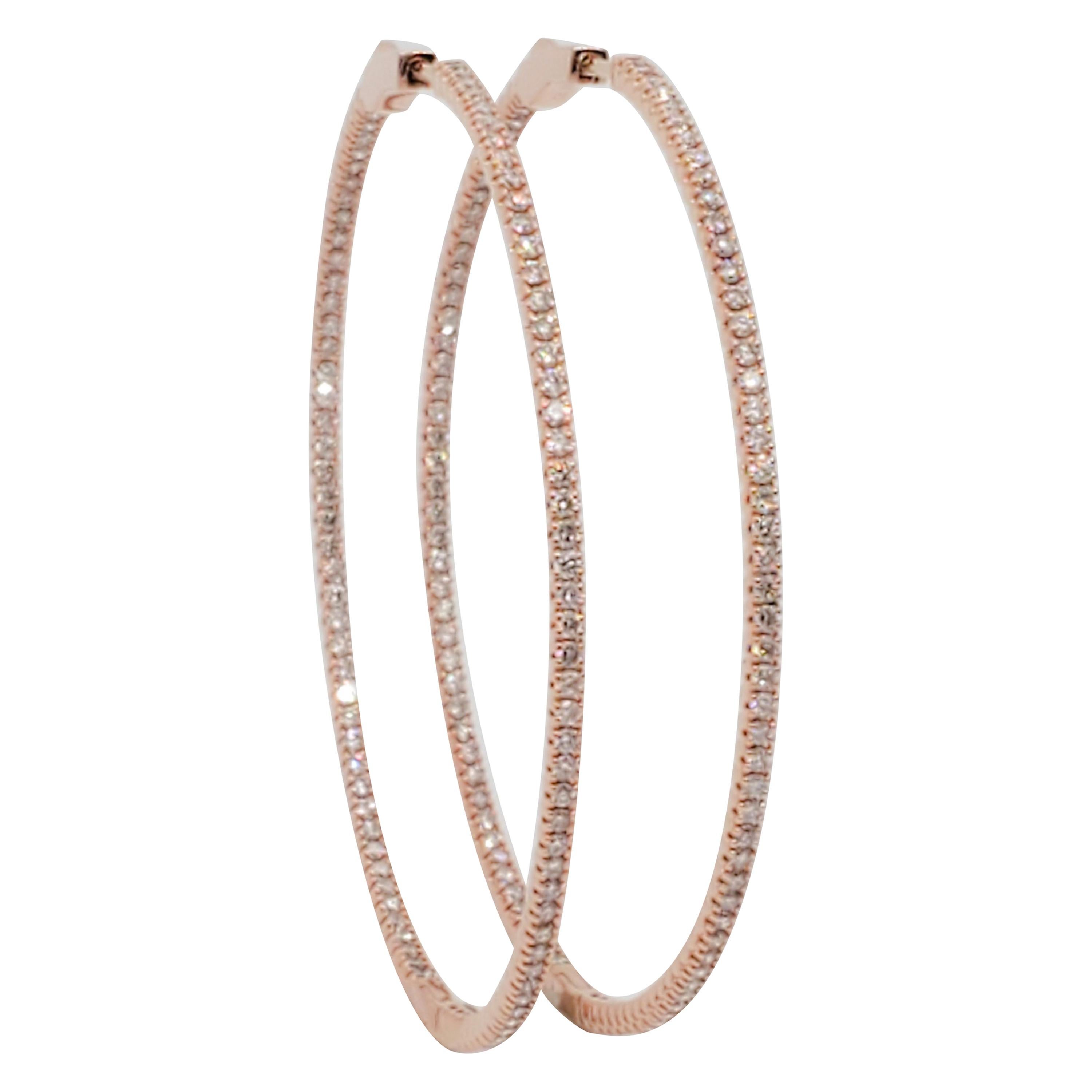 Estate White Diamond Hoops in 14k White Gold For Sale at 1stDibs