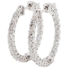 Estate White Diamond Hoops in 14 Karat White Gold
