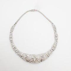 Estate White Diamond Marquise, Baguette, and Round Necklace in Platinum