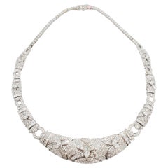 Estate White Diamond Marquise, Baguette, and Round Necklace in Platinum