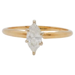 Nachlass Weißer Diamant Marquise Solitär Ring in 14k Gelbgold