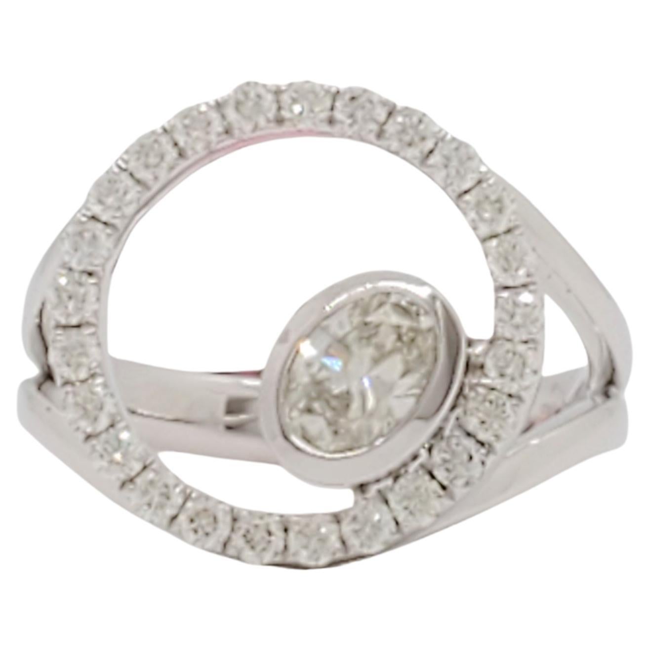 Estate White Diamond Modern Design Ring in 14k White Gold