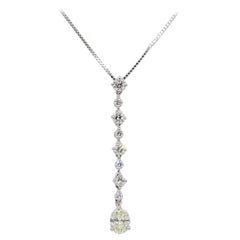 Estate White Diamond Oval Pendant Necklace in Platinum