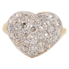 Estate White Diamond Pave Heart Ring in 18 Karat Yellow Gold